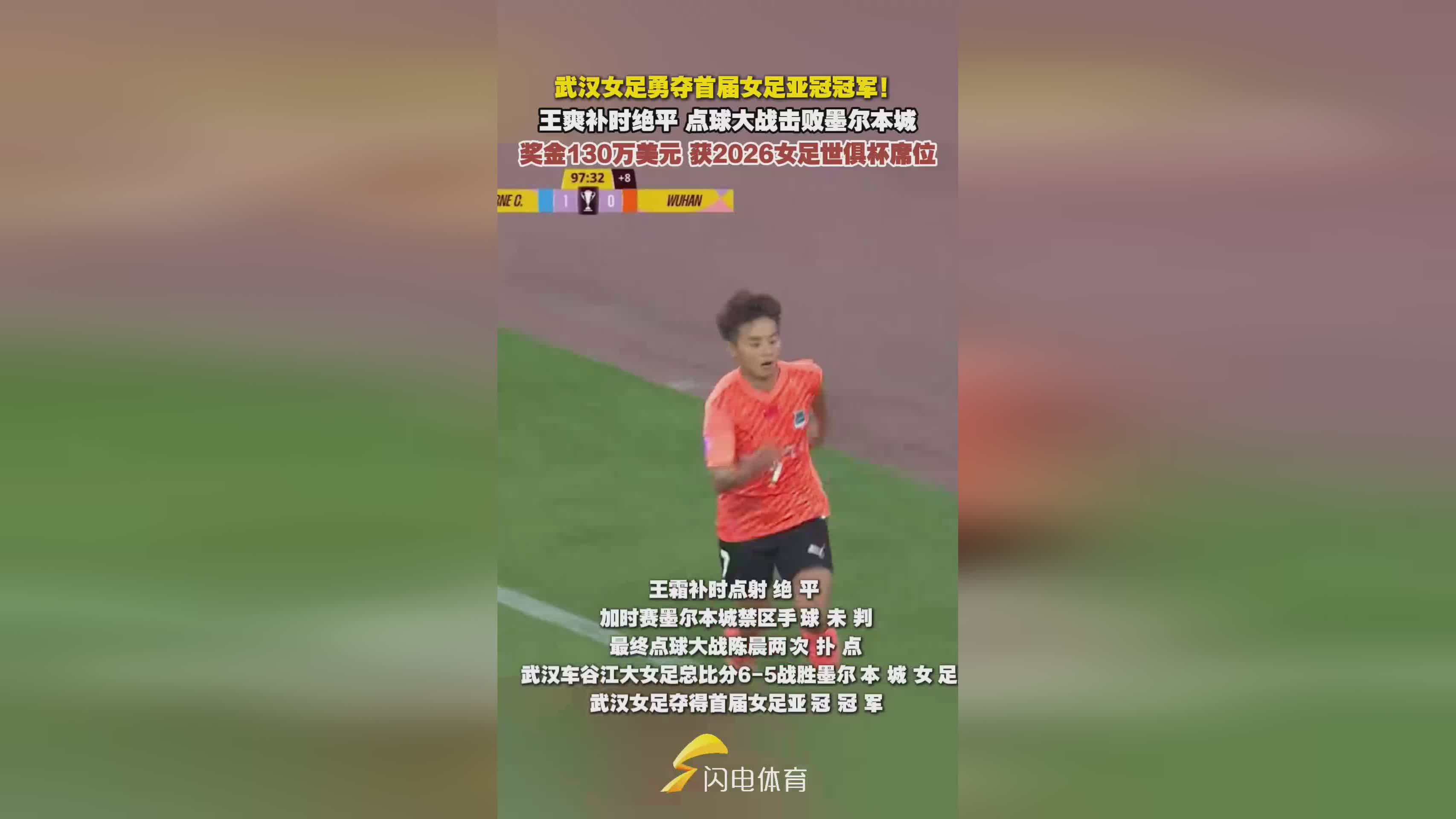 獎金百萬，武漢女足奪亞冠，獲世俱杯席位！